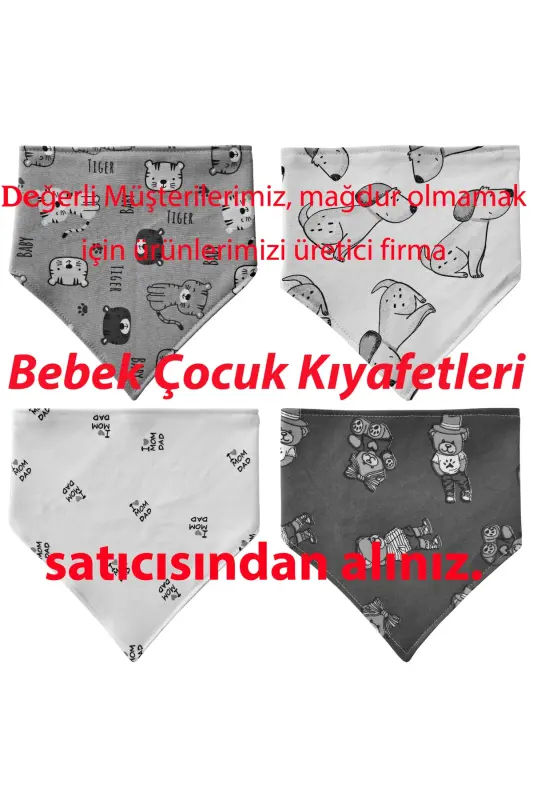 Uchburchak ro'molcha, paxtadan ishlangan, suyuqlik o'tkazmaydigan so'lak va ovqat yubkasi, 4 dona. - 1