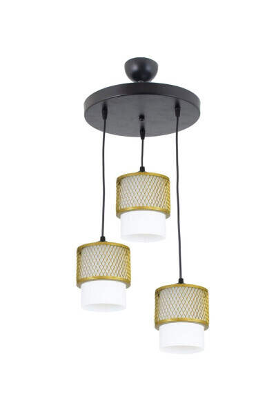 Üçlü Beyaz Cam Kafes Model Modern Sarkıt Avize - GOLD - LAMBADAR