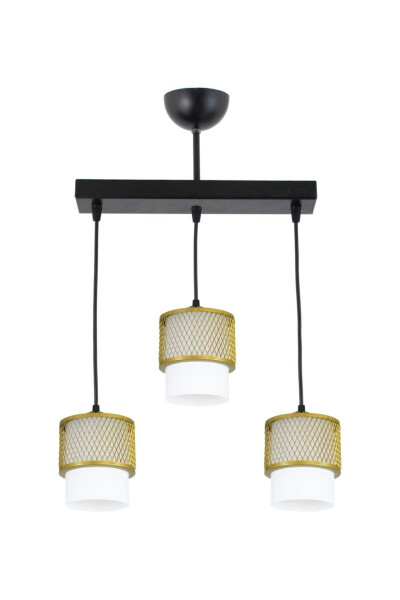 Üçlü Beyaz Cam Kafes Model Modern Sarkıt Avize - GOLD_2 