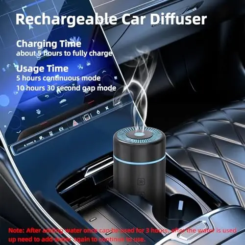100ML Car Diffusers for Essential Oils, Rechargeable Battery Powered Cordless Portable Humidifier with 7 LED Color Changing Lights 2 Timer Modes for Car,Travel (Black) - SEEDSEEL (1)