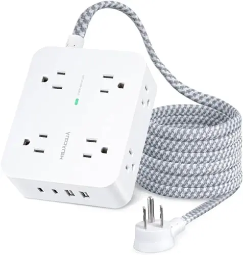 Удлинитель 20 футов, HANYCONY сетевой фильтр с 8 розетками, 4 портами USB (2 USB C), длинный шнур, плоская вилка, настенное крепление, настольная USB-станция для зарядки для дома и офиса - HANYCONY