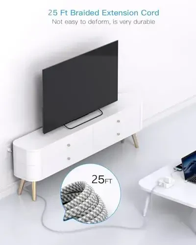 Удлинитель 25 футов, сетевой фильтр HANYCONY с 8 розетками, 4 портами USB (2 USB C), длинный шнур, настенное крепление, настольная USB-станция для зарядки для дома, офиса, общежития - 3