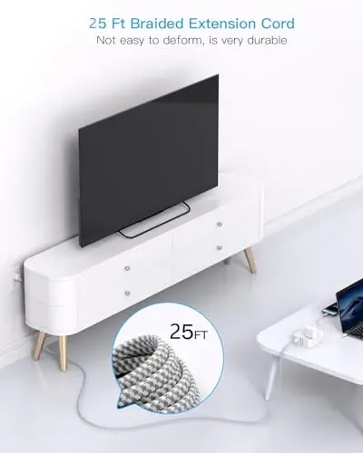 Удлинитель 25 футов, сетевой фильтр HANYCONY с 8 розетками, 4 портами USB (2 USB C), длинный шнур, настенное крепление, настольная USB-станция для зарядки для дома, офиса, общежития - 3