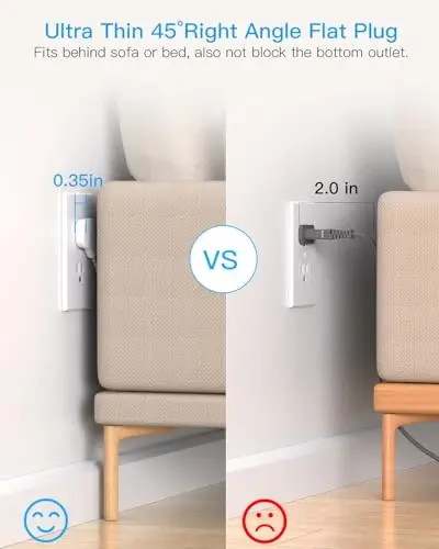 Удлинитель с плоской вилкой с несколькими розетками, HANYCONY 1080J сетевой фильтр с 8 розетками переменного тока, 4 портами USB (2 USB-C), удлинитель с 3 сторонами идеально подходит для дома, офиса, общежития - 4