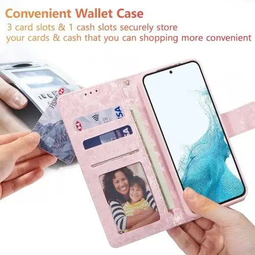 UEEBAI Cüzdan Kılıf, Samsung Galaxy S26 Plus için, PU Deri Telefon Kılıfı Standlı RFID Engelleme Kapaklı Kılıf Kart Yuvaları El Bilekliği Kabartmalı Desen Manyetik Kapanış Çiçek Cüzdan, Mavi Kelebek - 3