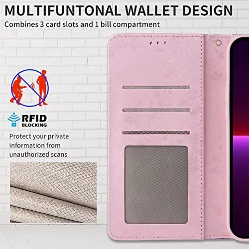 UEEBAI Samsung Galaxy S23 5G uchun hamyonli chexol, PU teri telefon chexoli, Card Slots Wrist Strap Relief Engraved Pattern Magnetic Closure Folio Case bilan RFID Blocking Flip Case - Sariq ромашка - 4