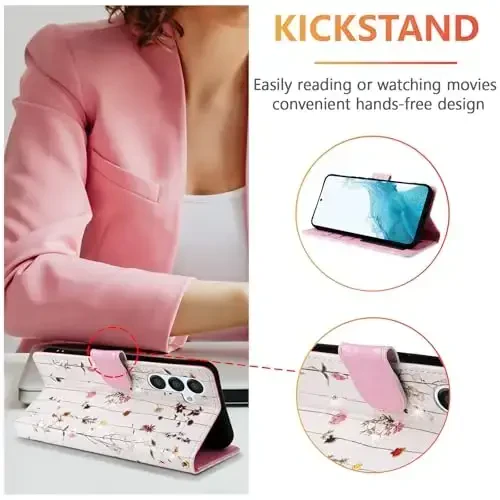 UEEBAI Samsung Galaxy S24 FE 5G uchun hamyonli gʻilof, PU charm telefon gʻilofi, tirgakli RFID blokirovka qiluvchi flip gʻilof, kartochka uyalari, bilak tasmasi, naqshli oʻyma, magnit qulfli gul foliosi, tok novdasi - UEEBAI (1)