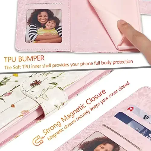 UEEBAI Samsung Galaxy S24 Ultra 5G uchun hamyon gʻilofi, PU charm telefon gʻilofi, RFID blokirovka qiluvchi flip gʻilof, kartalar uchun teshiklar, bilaguzuk, oʻyilgan naqsh, magnit qulfli Folio gʻilof - tok novdasi - 6