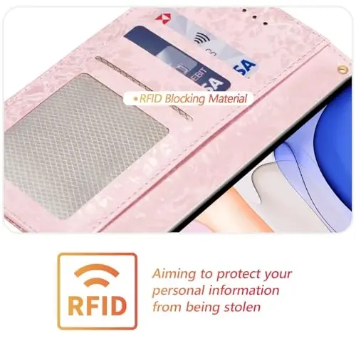UEEBAI Samsung Galaxy S24 Ultra 5G uchun hamyon gʻilofi, PU charm telefon gʻilofi, RFID blokirovka qiluvchi flip gʻilof, kartalar uchun teshiklar, bilaguzuk, oʻyilgan naqsh, magnit qulfli Folio gʻilof - tok novdasi - 4