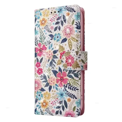 UEEBAI Samsung Galaxy S25 5G uchun hamyon gʻilofi, charm telefon hamyoni, RFID blokirovka qiluvchi oʻrnatma gʻilof, kartochka uyalari, bilak tasmasi, oʻyma naqshli magnit qulfli gul qopqogʻi, koʻp gulli - 7