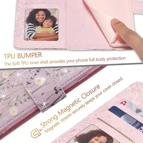 UEEBAI Samsung Galaxy S25 5G uchun hamyonli chexol, PU teri telefon chexoli, RFID blokirovkali flip chexol, kartochka uyalari, bilak tasmali naqshli magnit qulfli gul foliosi, lavanda - 7