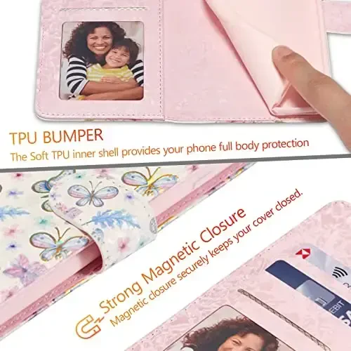 UEEBAI Samsung Galaxy S25 5G uchun hamyonli gʻilof, PU charm telefon gʻilofi oʻrnatgich RFID blokirovka qiluvchi flip gʻilof karta uyalari bilak tasmasi relyefli oʻyma naqshli magnitli qulfli gul foliosi, kapalak - 7