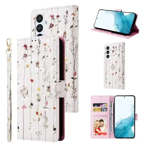 UEEBAI Samsung Galaxy S25 5G uchun hamyonli gʻilof, PU teri telefon gʻilofi, RFID blokirovkalash, kartalar uchun joy, bilak tasmasi, magnit qulfli gul foliosi, tok novdasi - 1