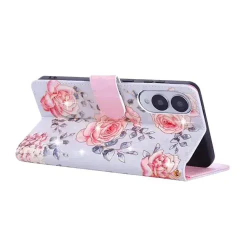 UEEBAI Samsung Galaxy S25 Edge 5G uchun hamyonli g‘ilof, PU teri telefon g‘ilofi, RFID blokirovka qiluvchi qopqoqli g‘ilof, kartalar uchun joylar, bilak tasmali naqshli magnitli qulfli gul g‘ilof, binafsha gul - 4