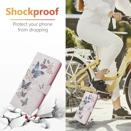 UEEBAI Samsung Galaxy S25 Edge 5G uchun hamyonli gʻilof, PU teri telefon qopqogʻi tirgak RFID blokirovka qiluvchi qopqoq karta uyalari bilak tasmasi naqshli magnit qulfli gul qopqogʻi, Moviy kapalak - 7