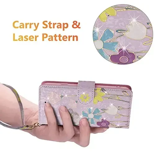 UEEBAI Samsung Galaxy S25 Plus 5G uchun hamyon gʻilofi, charm telefon hamyoni tayanchi RFID blokirovka qilinadigan flip gʻilof karta uyalari bilak tasmasi Relyef oʻyilgan naqshli magnit qulfli gul qopqogʻi, kungaboqar - 6