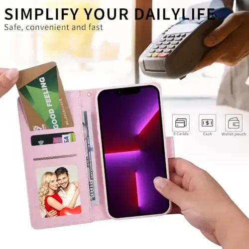 UEEBAI Wallet Case for Samsung Galaxy S23 Ultra 5G, PU Leather Phone Case Kickstand RFID Blocking Flip Case with Card Slots Wrist Strap Relief Engraved Magnetic Closure Folio Case - Pansy - 2