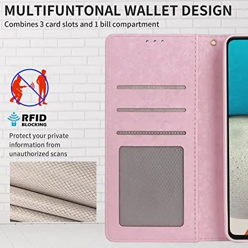 UEEBAI Wallet Case for Samsung Galaxy S23 Ultra 5G, PU Leather Phone Case Kickstand RFID Blocking Flip Case with Card Slots Wrist Strap Relief Engraved Pattern Magnetic Closure Folio Case - Butterfly - 4