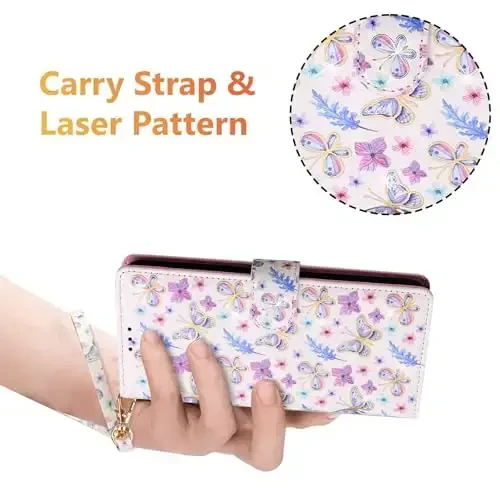 UEEBAI Wallet Case for Samsung Galaxy S23 Ultra 5G, PU Teri Telefon Qutisi Kartlar Uçun RFID Blocking Flip Qutisi Bilak Uzatgichi Relief Gravürlü Naqsh Magnitli Yopuv Folio Qutisi - Kapalak - 6