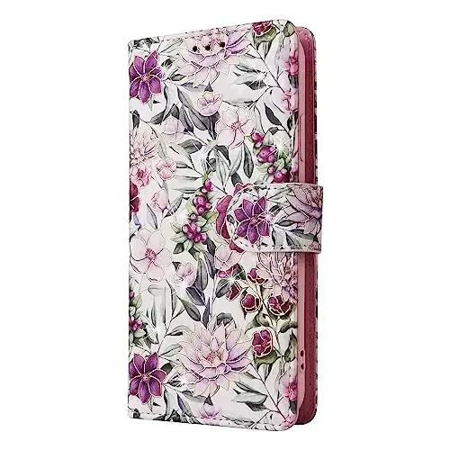 UEEBAI Wallet Case for Samsung Galaxy S25 5G, Charm hamyon hamyon Samsung Galaxy S25 5G uchun, Teri telefon hamyon yordamchi RFID blokirovka qilish Flip Card Slots bilak tasmachasi Relief o'yma naqsh Magnit yopilishi gul qopqog'i, binafsha - 7