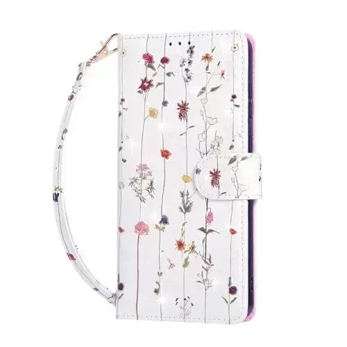 UEEBAI Wallet Case for Samsung Galaxy S25 Edge 5G, PU Charm telefon qopqog'i Kickstand RFID Blocking Flip Charm karta uyalari bilak tasmasi bo'rtma naqshli magnit yopilishi Gul Folio Charm, Vine - 5