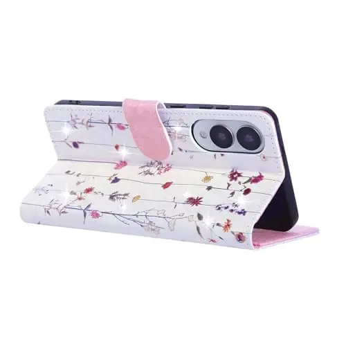 UEEBAI Wallet Case for Samsung Galaxy S25 Edge 5G, PU Charm telefon qopqog'i Kickstand RFID Blocking Flip Charm karta uyalari bilak tasmasi bo'rtma naqshli magnit yopilishi Gul Folio Charm, Vine - 3