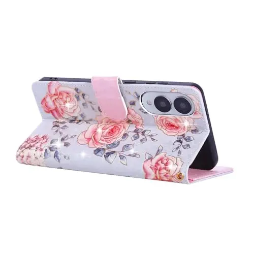 UEEBAI Wallet Case for Samsung Galaxy S25 Edge 5G, PU Leather Phone Case Kickstand RFID Blocking Flip Case Card Slots Wrist Strap Relief Engraved Pattern Magnetic Closure Flower Case, Purple Rose - 4