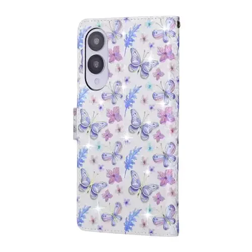 UEEBAI Wallet Case for Samsung Galaxy S25 Edge 5G, PU Leather Phone Cover Kickstand RFID Blocking Flip Case Card Slots Wrist Strap Relief Engraved Pattern Magnetic Closure Flower Cover, Butterfly - 6