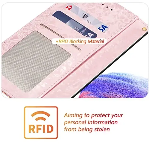 UEEBAI Wallet Case for Samsung Galaxy S25 FE 5G, PU Leather Phone Case Kickstand RFID Blocking Flip Case Card Slots Wrist Strap Relief Engraved Pattern Magnetic Closure Flower Folio Case, Lavender - 5