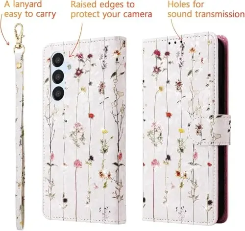 UEEBAI Wallet Case for Samsung Galaxy S26 5G, PU Leather Phone Cover Kickstand RFID Blocking Flip Case Card Slots Wrist Strap Relief Engraved Pattern Magnetic Closure Flower Folio Wallet, Vine - 5