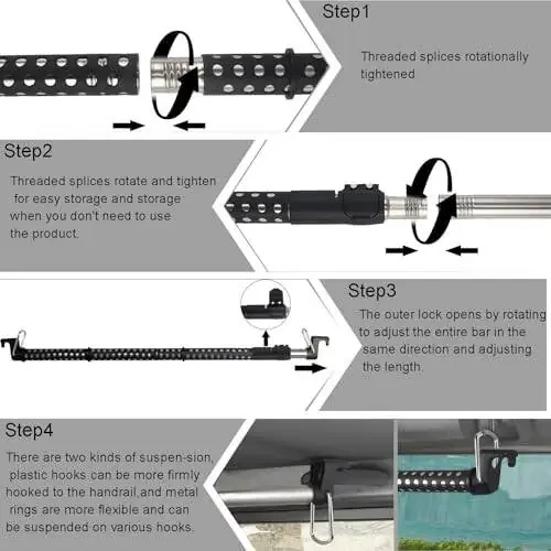 UEGHNS Car Clothes Hanger Bar, Clothes Rack for Car Telescopic Adjustable 34-54inch Heavy Duty Car Clothes Rack Suitable For Cars Trucks SUVs RVs Toad Trippers RVs. (34-54inch) - 6
