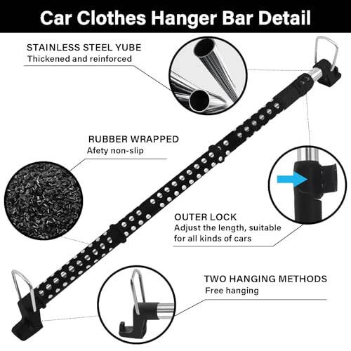 UEGHNS Car Clothes Hanger Bar, Clothes Rack for Car Telescopic Adjustable 34-54inch Heavy Duty Car Clothes Rack Suitable For Cars Trucks SUVs RVs Toad Trippers RVs. (34-54inch) - 1