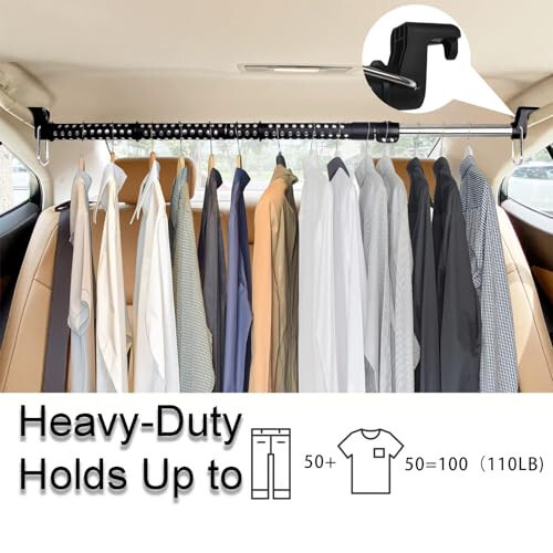 UEGHNS Car Clothes Hanger Bar, Clothes Rack for Car Telescopic Adjustable 34-54inch Heavy Duty Car Clothes Rack Suitable For Cars Trucks SUVs RVs Toad Trippers RVs. (34-54inch) - 3