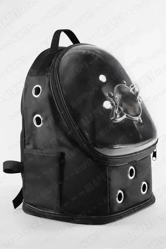UFO Astronaut Cat Carrier - 7 Air Channel Paw Patterned 47x40x35cm (15kg)-Black - 3