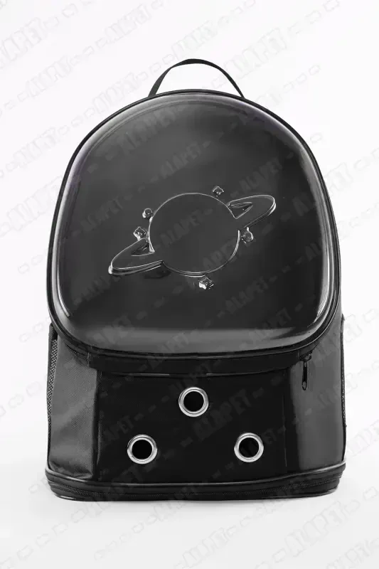UFO Astronaut Cat Carrier - 7 Air Channel Paw Patterned 47x40x35cm (15kg)-Black - 4