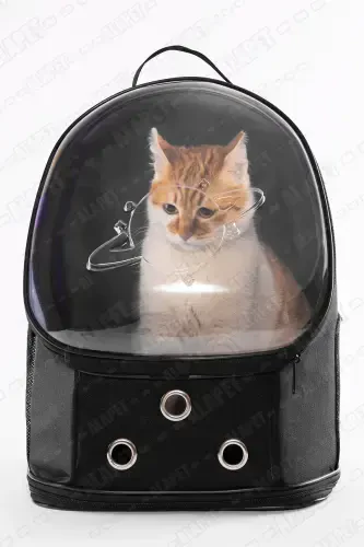 UFO Astronaut Cat Carrier - 7 Air Channel Paw Patterned 47x40x35cm (15kg)-Black - 5
