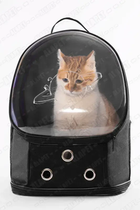 UFO Astronaut Cat Carrier - 7 Air Channel Paw Patterned 47x40x35cm (15kg)-Black - 5