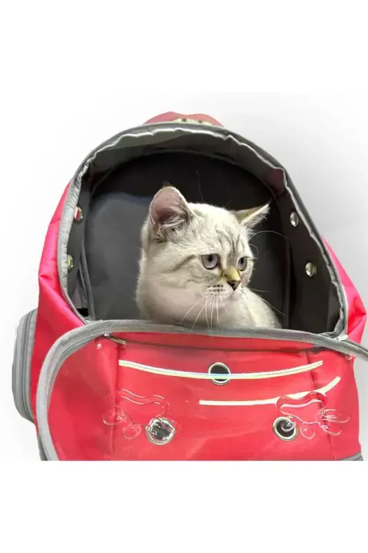 Ufo Astronaut Cat Carrier - 7 Air Channel Paw Patterned 47x40x35cm (15kg)-Red - 2