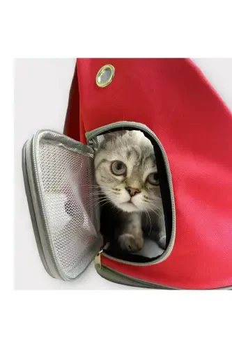 Ufo Astronaut Cat Carrier - 7 Air Channel Paw Patterned 47x40x35cm (15kg)-Red - 3