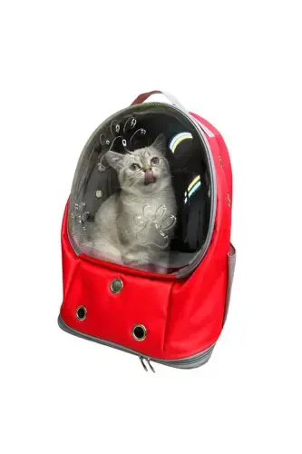 Ufo Astronaut Cat Carrier - 7 Air Channel Paw Patterned 47x40x35cm (15kg)-Red - 5