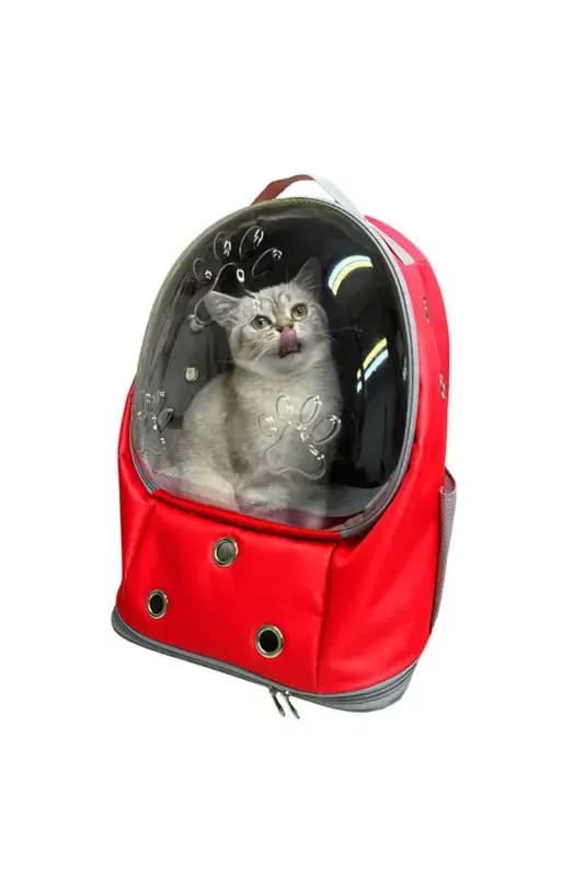Ufo Astronaut Cat Carrier - 7 Air Channel Paw Patterned 47x40x35cm (15kg)-Red - 5