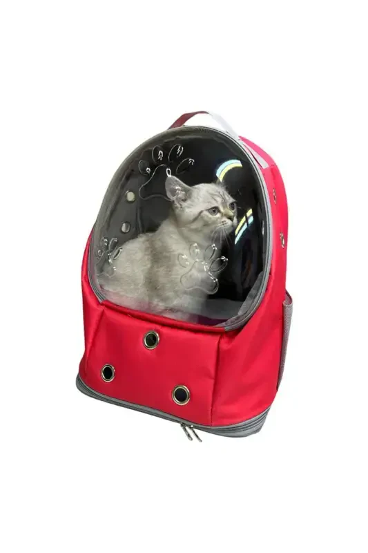 Ufo Astronaut Cat Carrier - 7 Air Channel Paw Patterned 47x40x35cm (15kg)-Red - 6