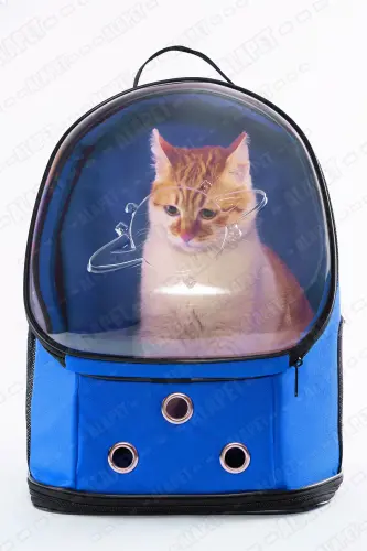 Ufo Astronaut Cat Carrier - 7 Air Channel Paw Patterned 47x40x35cm (15kg)-Turquoise 
