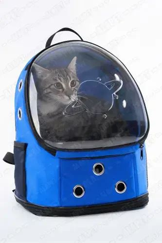 Ufo Astronaut Cat Carrier - 7 Air Channel Paw Patterned 47x40x35cm (15kg)-Turquoise - 5