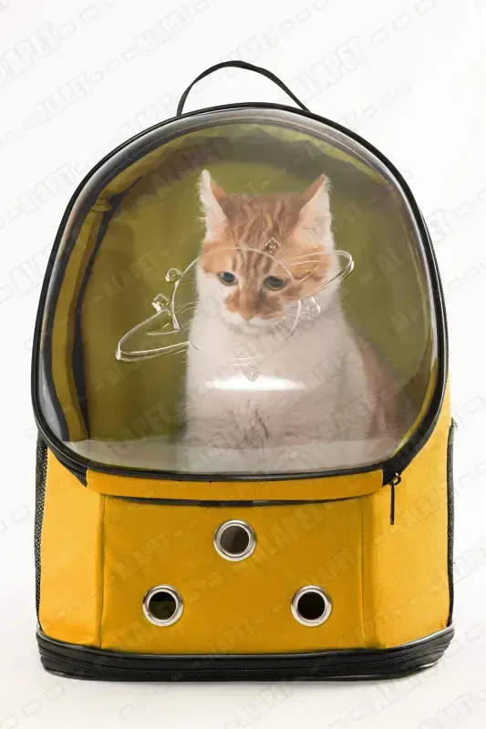 Ufo Astronaut Cat Carrier - 7 Air Channel Paw Patterned 47x40x35cm (15kg)-Yellow - ALAPET