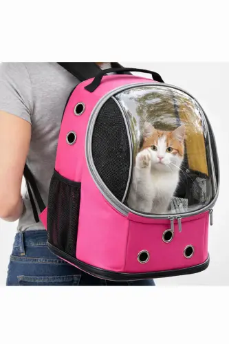 Ufo Astronot Kedi Taşıma Çantası - 7 Hava Kanallı Pati Desenli 47x40x35cm (15kg) - Pembe - 1