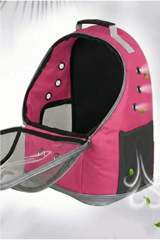 Ufo Astronot Kedi Taşıma Çantası - 7 Hava Kanallı Pati Desenli 47x40x35cm (15kg) - Pembe - 5