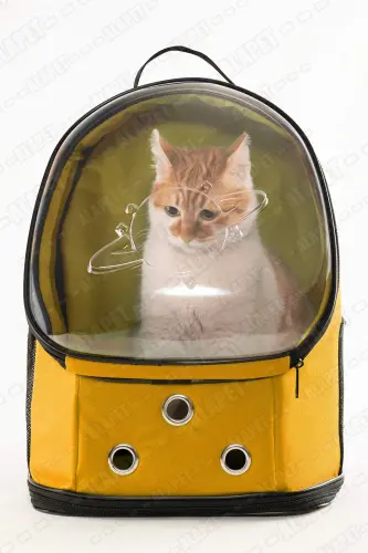 Ufo Astronot Kedi Taşıma Çantası - 7 Hava Kanallı Pati Desenli 47x40x35cm (15kg) - Sarı 