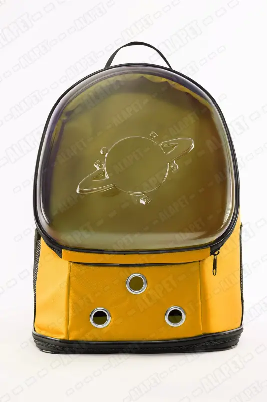 Ufo Astronot Kedi Taşıma Çantası - 7 Hava Kanallı Pati Desenli 47x40x35cm (15kg) - Sarı - 2