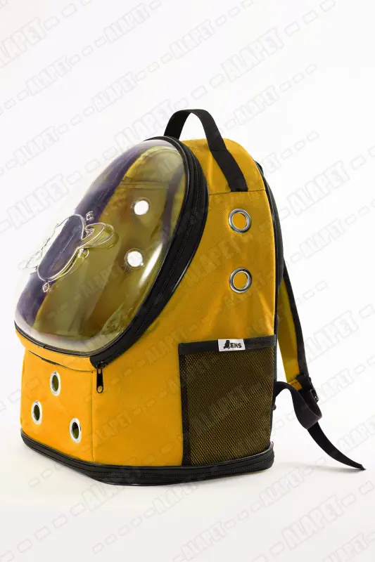 Ufo Astronot Kedi Taşıma Çantası - 7 Hava Kanallı Pati Desenli 47x40x35cm (15kg) - Sarı - 4